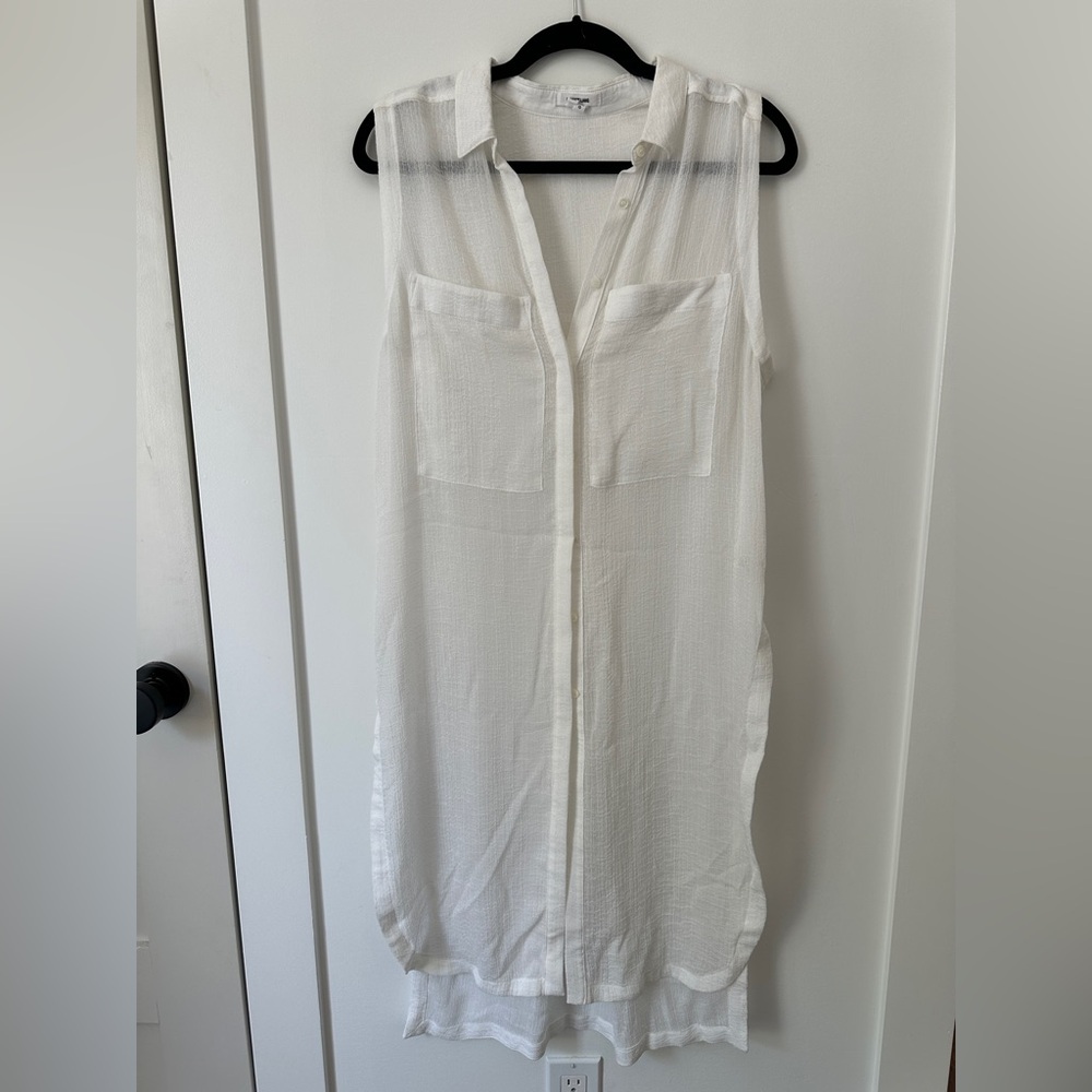 Helmut Lang White Textured Long Blouse